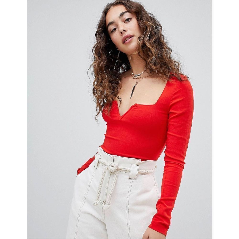 Free People Intimately Free Zoe V-Wire‎ Bodysuit Red Small